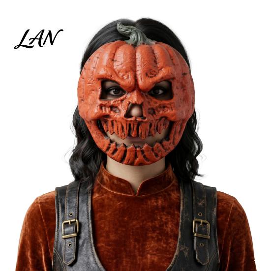 Creepy Pumpkin Skeleton Masque Scary Halloween for Adults, Horror Full Face Cosplay Skull Costume, Foam Party Prop Breathable