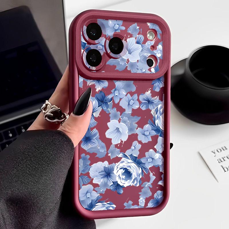 Blue Rose Flowers Pattern Case For iPhone 17 Pro Max Funda Shockproof Bumper Cover For iPhone 16 Pro Max 15 14 13 12 11 Air 16E