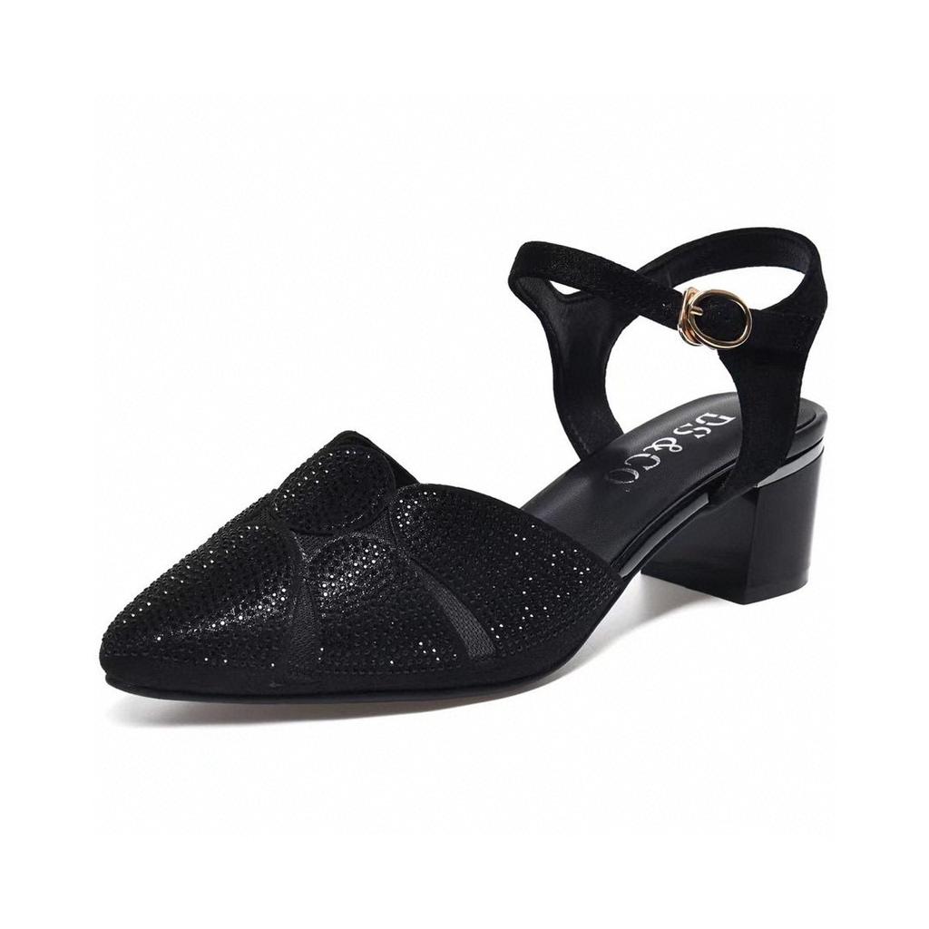 Pointed Sandals Women's 2025 Summer New Sheepskin Hot Diamond One-word Buckle Flat-soled Sandals Temperament Bag Head Empty Women's Shoes