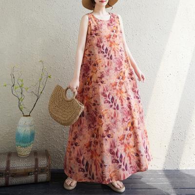 Реальное фото летнее новое богемное длинное платье для полных плюс без рукавов с круглым вырезом с принтом женское