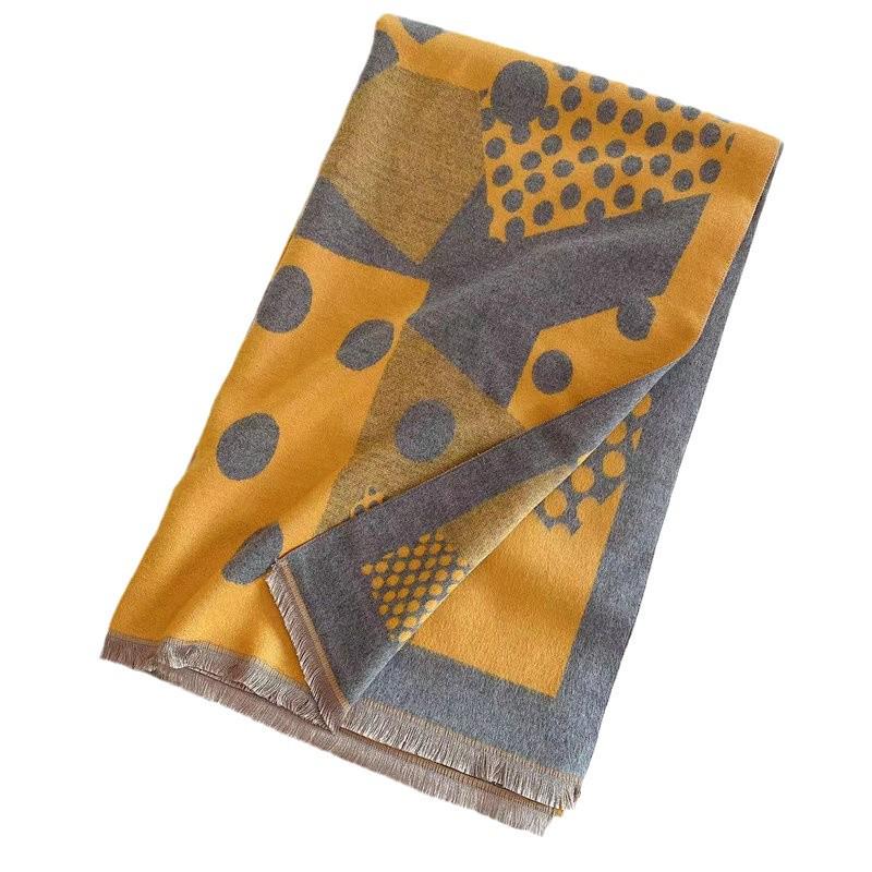 Кашемировая шаль в корейском стиле с геометрическим узором в горошек — теплый осенне-зимний шарф для женщин