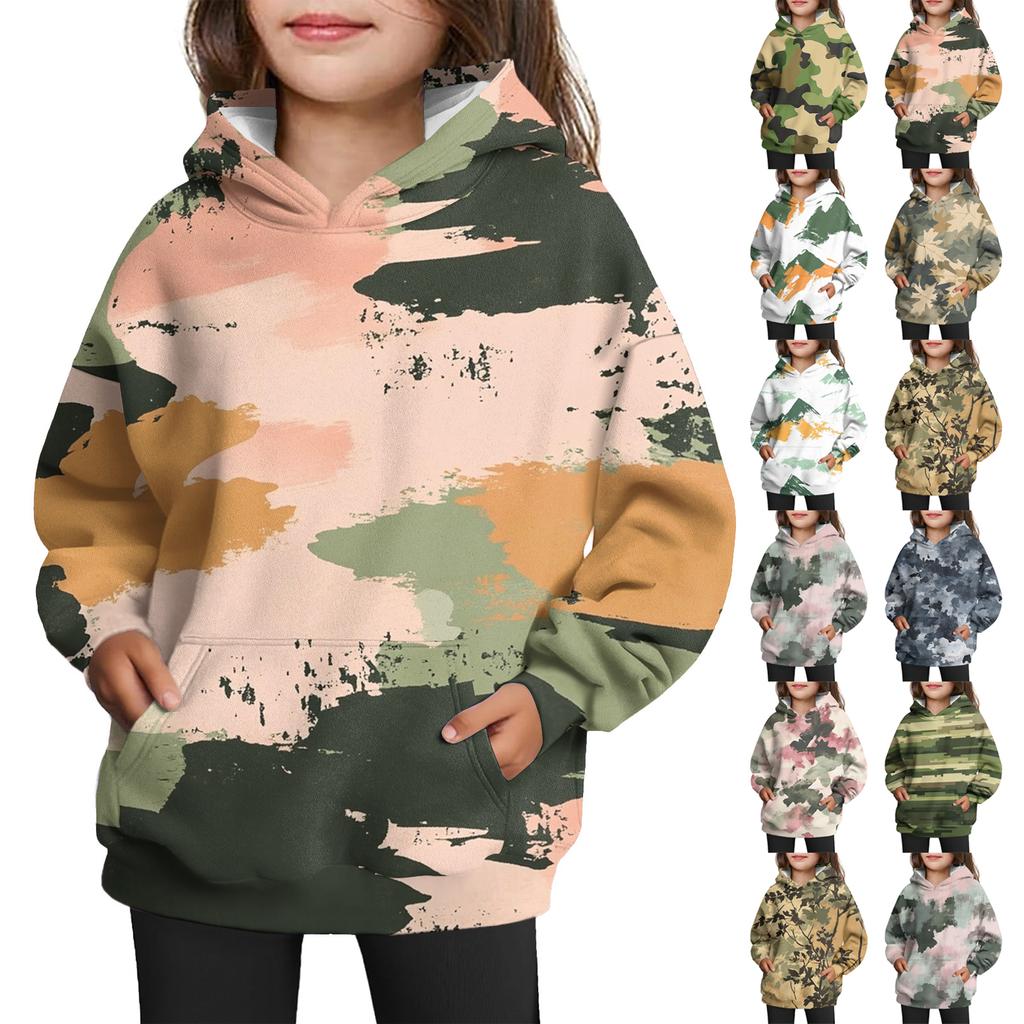Girls' Hooded Tie- Sweatshirt - Pullover Print Top