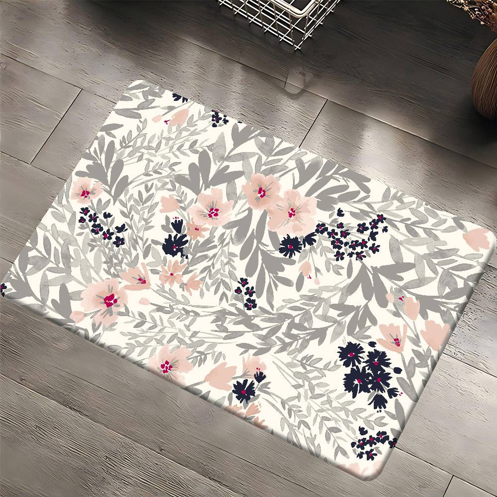 Rani Pink Flower Pattern Floor Mat Rectangle Anti-slip Home Soft Badmat Front Door Indoor Outdoor Mat Hotel Decor Mat