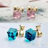 Women Shimmers Chic Bowknot Shiny Cube Rhinestone Ear Studs Cute Dangle Earrings