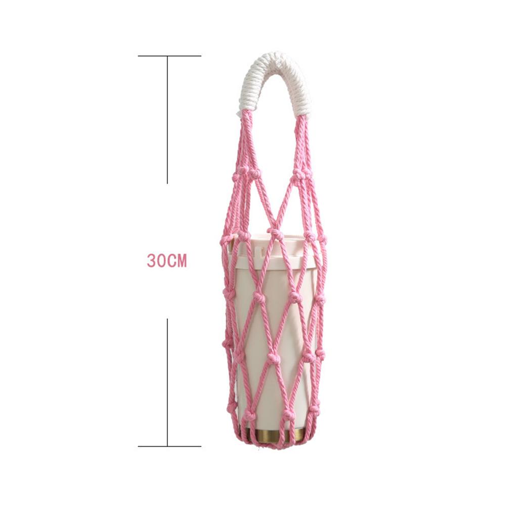 Portable Macrame Water Bottle Holder Hand Woven Cotton Rope Boho Cup Carrier for Coffee & Iced Drinks Outdoor Camping Supplies
