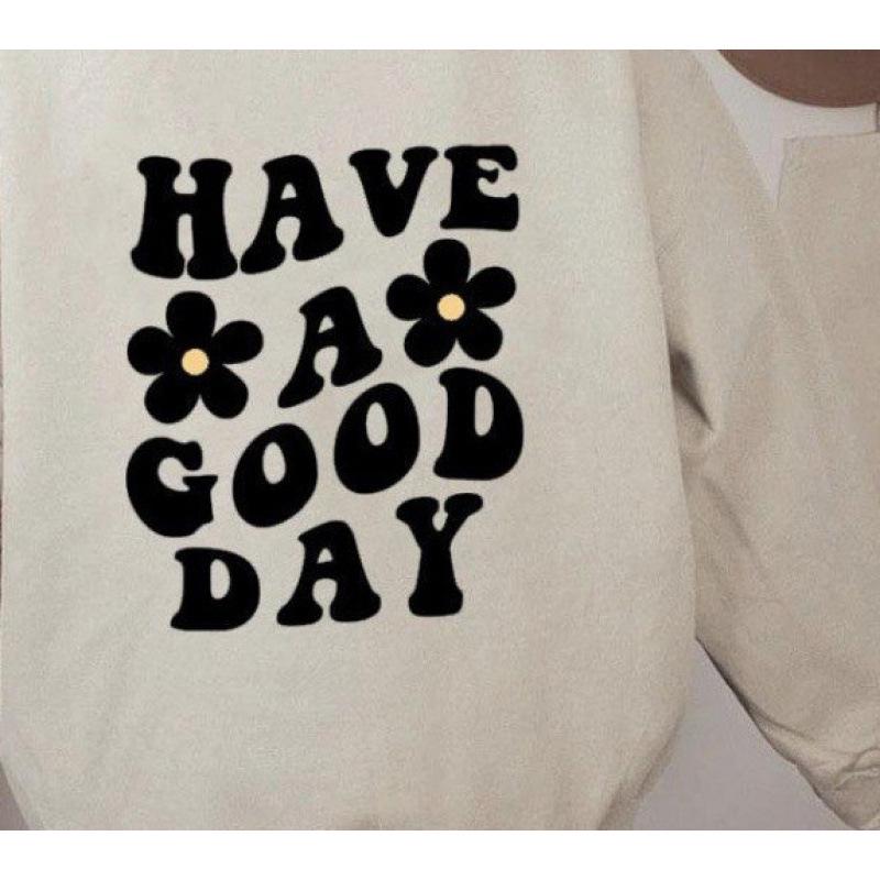 Осенняя женская мода: Худи с принтом 'GOOD DAY' цвета Розовый Красный