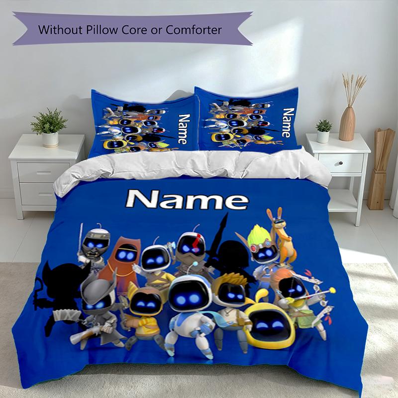 3pcs Custom Name Astro Bot Set,Includes 1 Duvet Cover and 2 Pillowcases,All-season Bedroom Decor