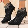 Модные Роскошные Блестящие Ботильоны с Листовым Декором Женские Осень 2025 Сексуальные Остроносые На Супер Высоком Каблуке Вечерние Ботильоны Задняя Молния
