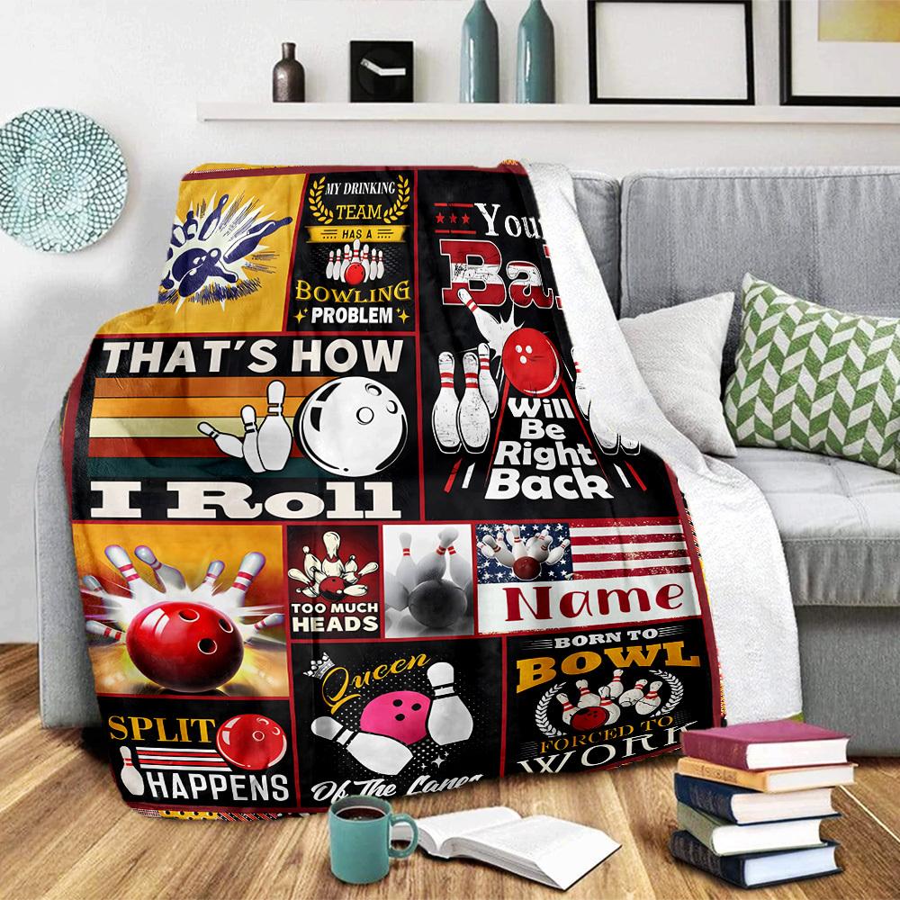 Bowling Theme Home Customize Your Name Blankets Comfortable Soft Lightweight Allseason Multipurpose Blanket For Picnics Sofas Offices Beds Living