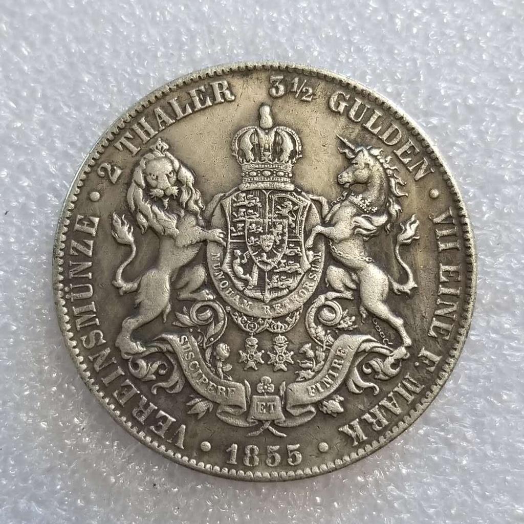 1855 Германия 2 талера / 3,5 гульдена серебряная монета с изображением льва и лошади