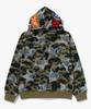 Bape Худи с полной молнией, укороченное, с принтом "Звезда над камуфляжем", сетчатыми вставками и изображением акулы (M) зеленый