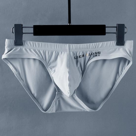 Мужские трусы с низкой талией, U-выпуклая сумка, трусики, сплошной цвет, ледяной шелк, гладкое бесшовное сексуальное нижнее белье