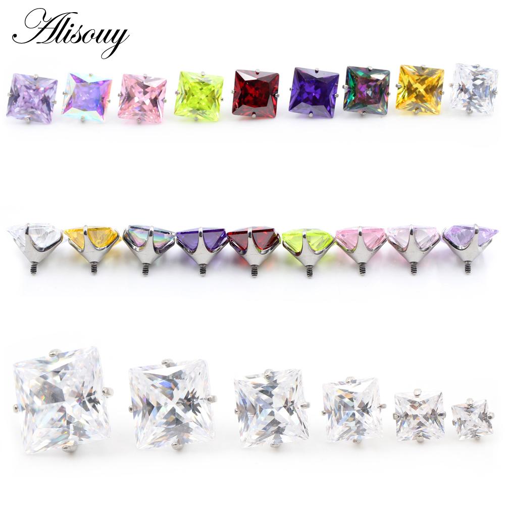 Alisouy 1PC G23 Titanium Externally Thread Square Zircon Lip Labret Rings Ear Stud Earrings Piercing DIY Body Jewelry Accessory