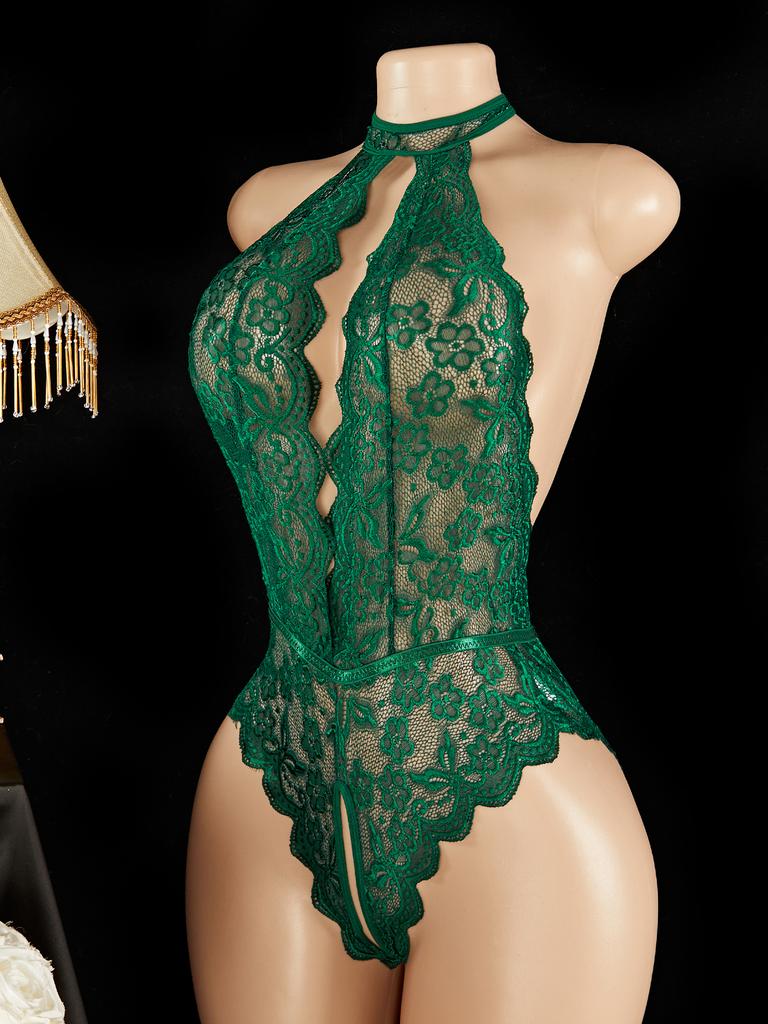 Женское эротическое нижнее белье с глубоким V-образным вырезом на спине, прозрачное цветочное кружево, соблазнительное ночное платье, тедди, бэбидолл, нижнее белье без ластовицы