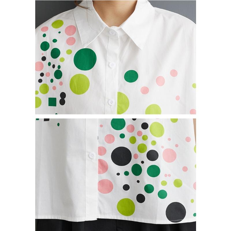 DIMANAF 2025 Plus Size New Women Basic Blouse Summer Loose Shirt Short Sleeve Casual Tops Tees Vintage Printing Shirt