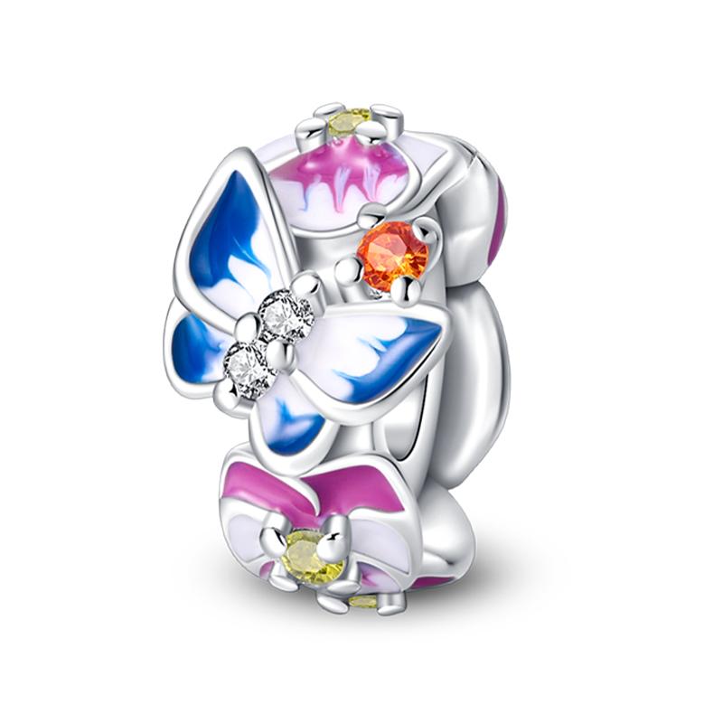 Fashion 925 Silver Colorful Butterfly Sparkling Zircon Charms Beads Fit Qikaola 925 Bracelets DIY Anniversary Jewelry