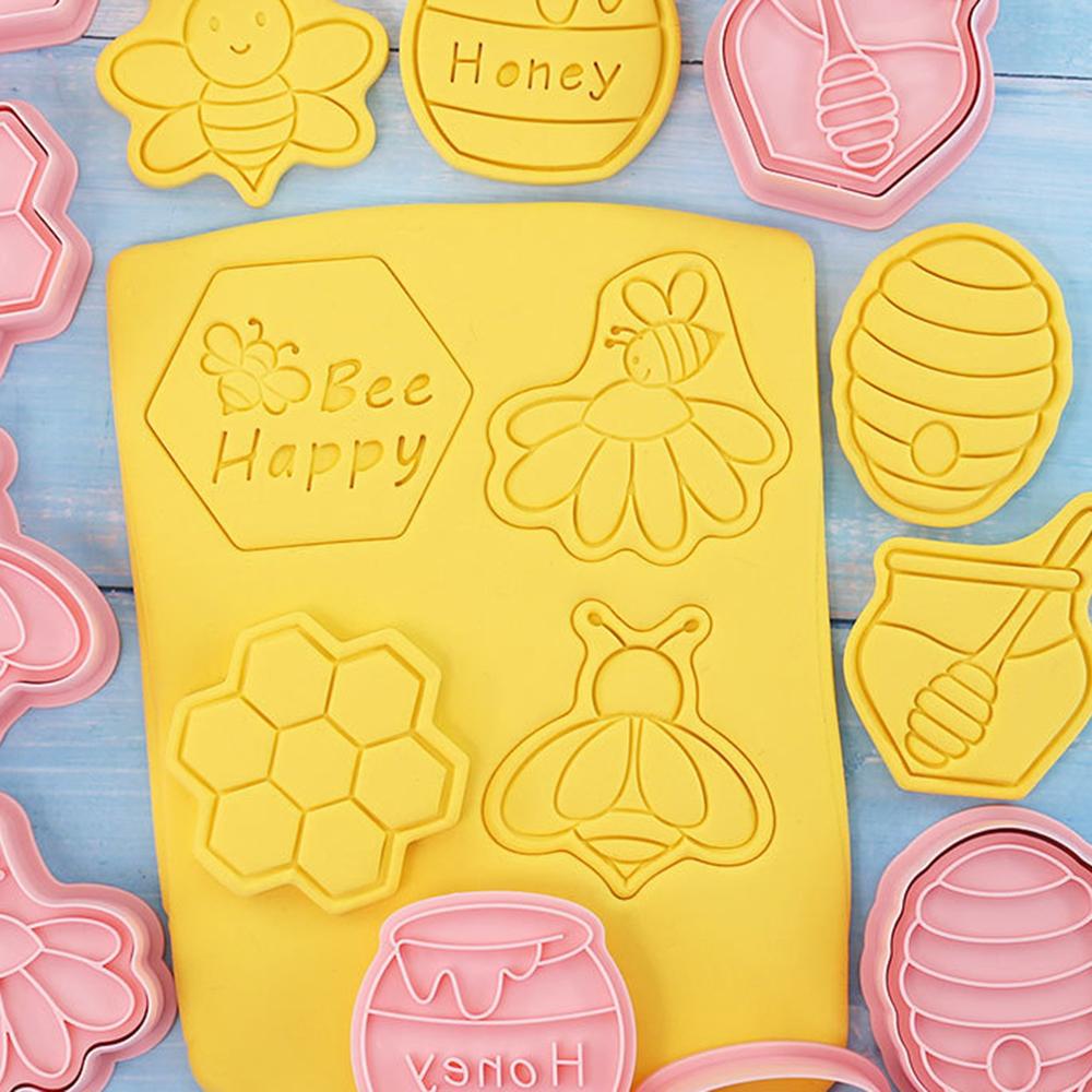 8шт. Трафарет для печенья в виде пчелы из мультфильма, 3D-трафарет для печенья, пластиковый трафарет для выпечки