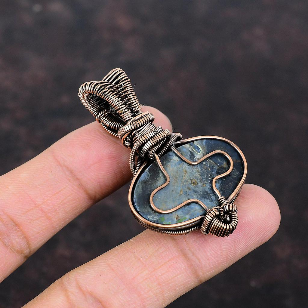 Кулон из драгоценного камня Pietersite, медная проволока, радужная подвеска из лунного камня, подвеска ручной работы, медные украшения, подарок на помолвку, ювелирные изделия Pietersite
