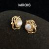 Thorns 18k Gold Geometric Cat's Eye Stone Stud Earrings - Elegant, Luxurious Style for Women