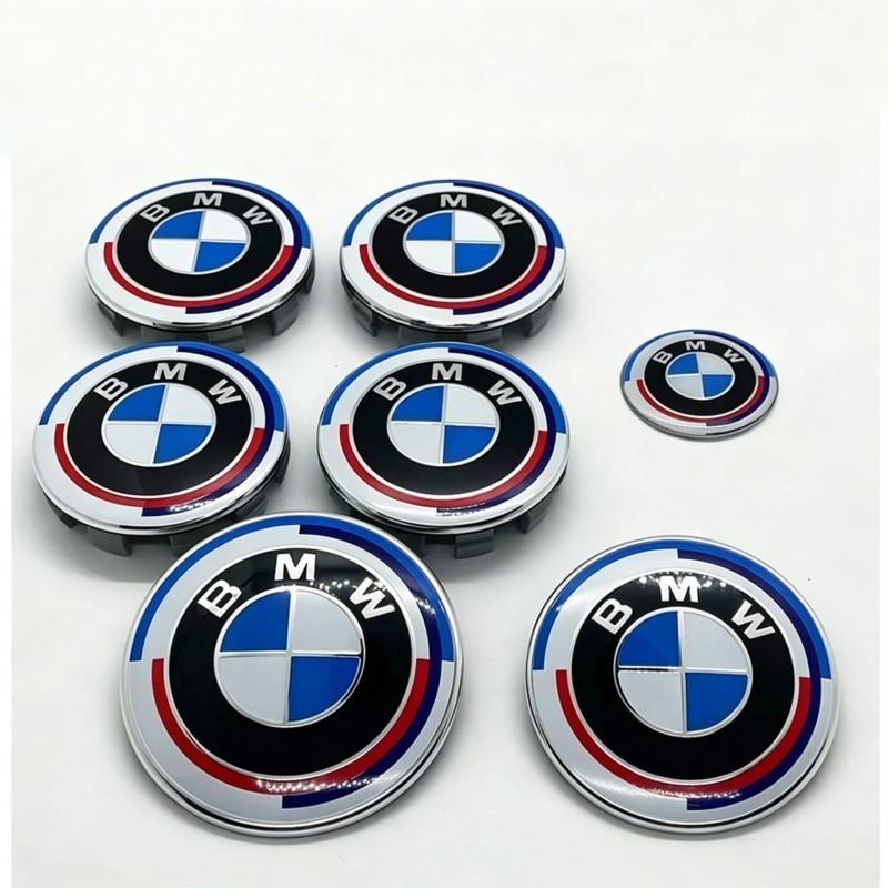 OSTB7 1/4/7Pcs Car Wheel Hub Center Cover Steering Wheel Center Sticker Auto Front Hood Trunk Logo For BMW 50th anniversary E36 E39