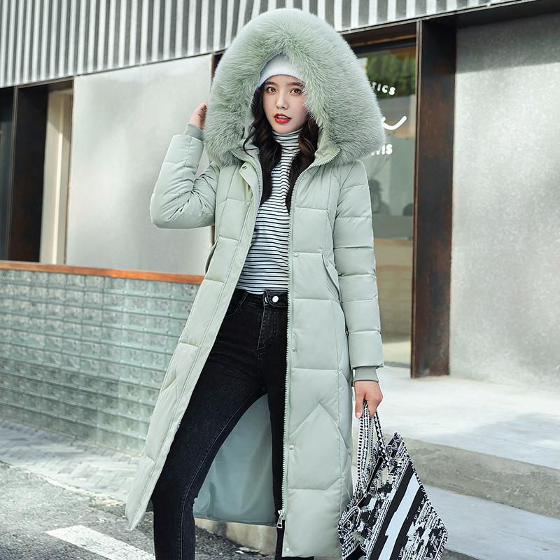 Зимняя куртка больших размеров с хлопковой подкладкой, женское пальто, длинное стеганое пальто выше колена с большим меховым воротником