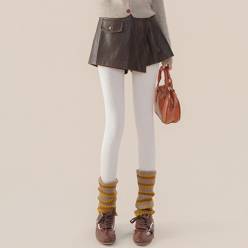 Женские ретро вельветовые колготки с кабельным узором - Высокая посадка, Утягивающие, Японский стиль, Универсальные милые осенне-зимние носки