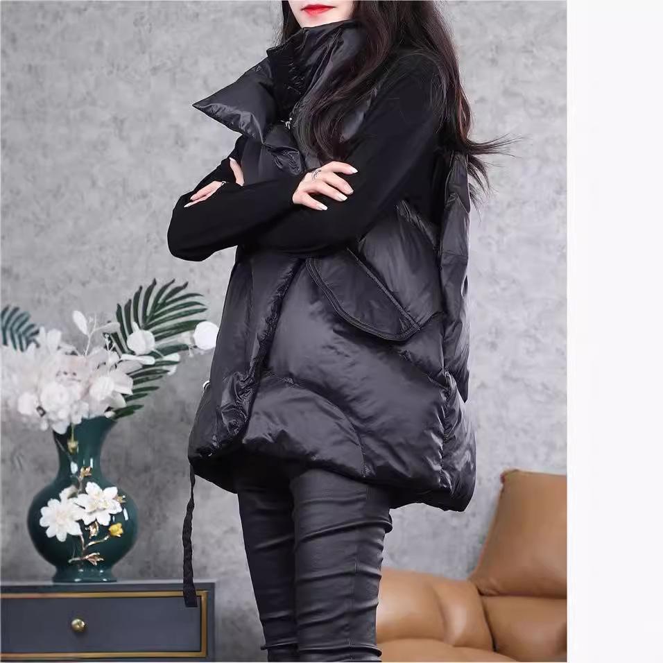 Пуховый хлопковый жилет женский свободный однотонный безрукавный пиджак женский черный теплый жилет осенний легкий жилет зимний