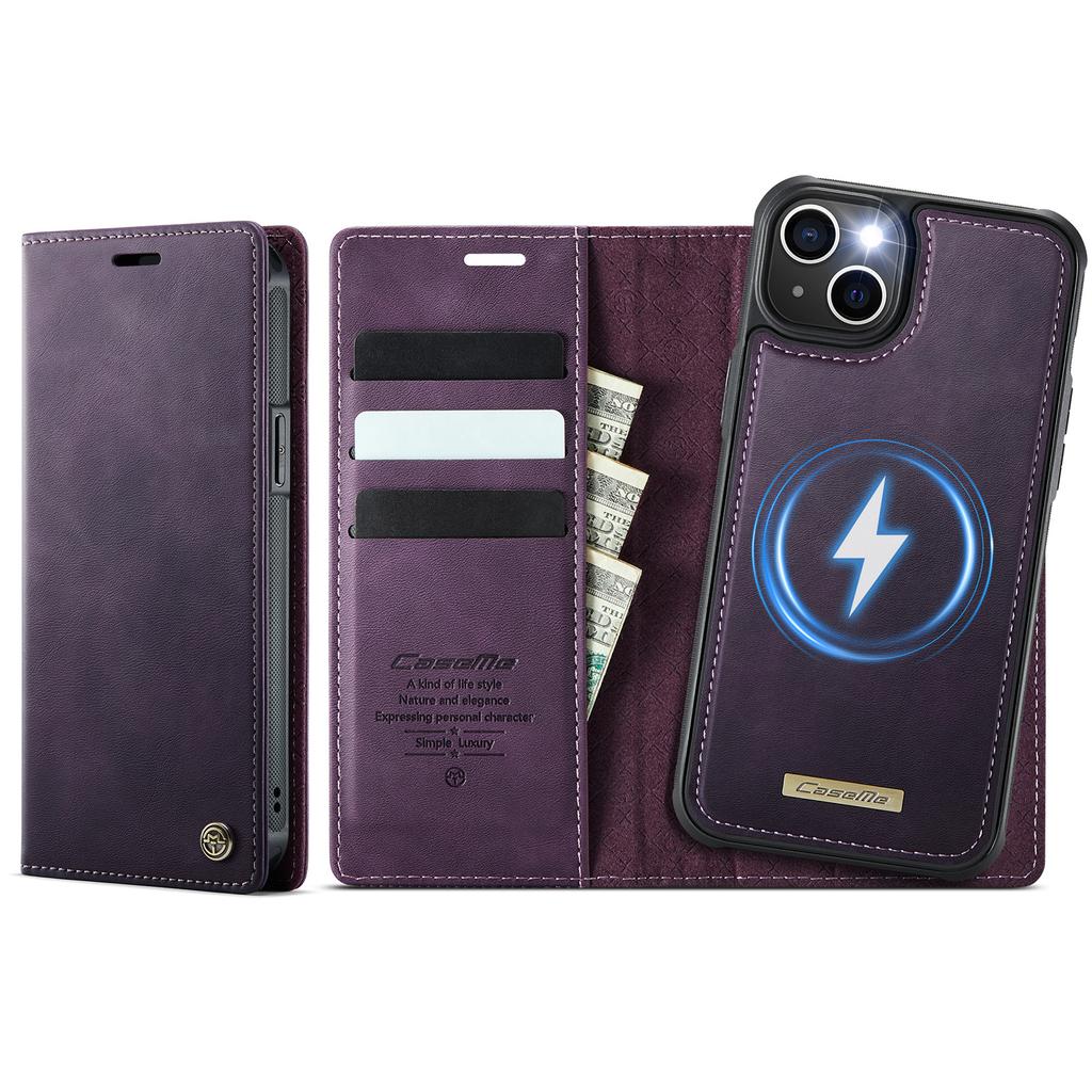 For iPhone 14 Plus/iPhone 15 Plus Case CASEME C49 Compatible with MagSafe RFID Blocking Detachable Wallet Leather Phone Cover