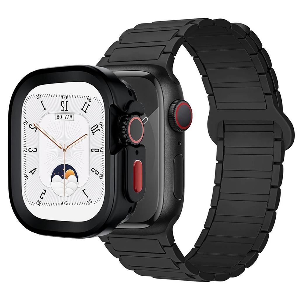 Магнитный ремешок + силиконовый чехол для Apple Watch 42 мм 46 мм 44 мм 40 мм 49 мм 45 мм 41 мм iWatch Серии 11 SE 3 Ultra 3 10 9 8 7 6 5 Ремешок