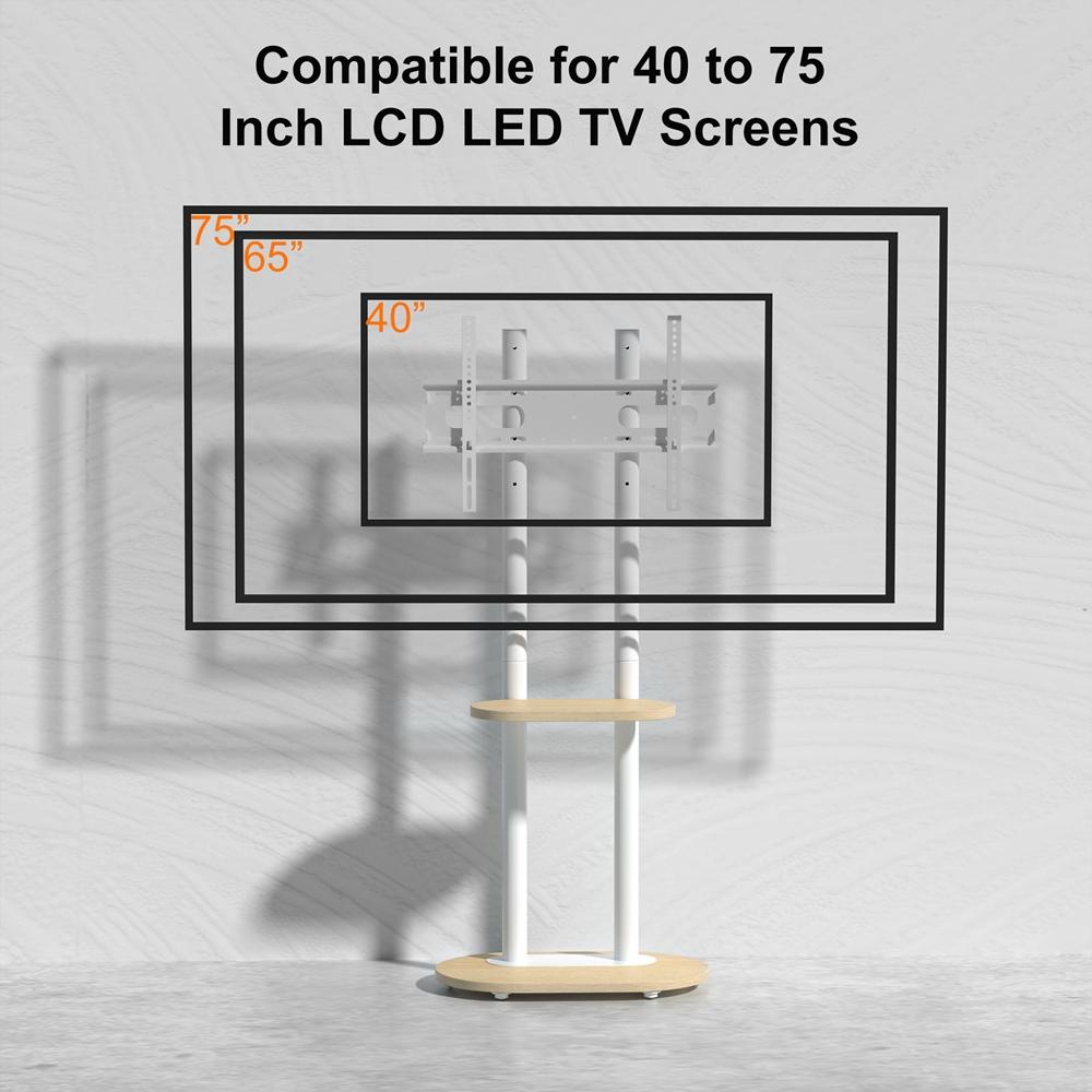 Rolling TV Floor Stand for 40-75 Inches Height Adjustable TV Cart Mount with Shelves and Wheels Max Load of 60KG