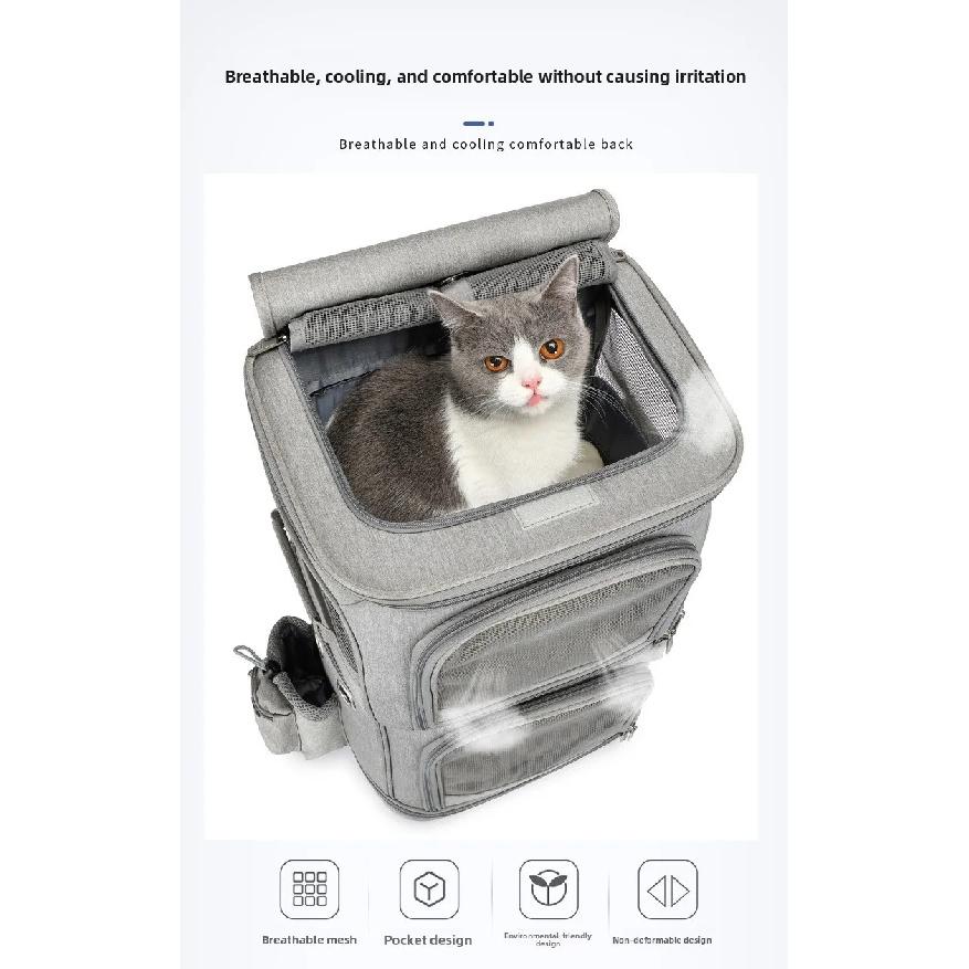 2-in-1 Rolling Pet Carrier Double Compartment Foldable Cat Stroller Large Breathable Travel Carrier for 2 Cats, Airline Approved