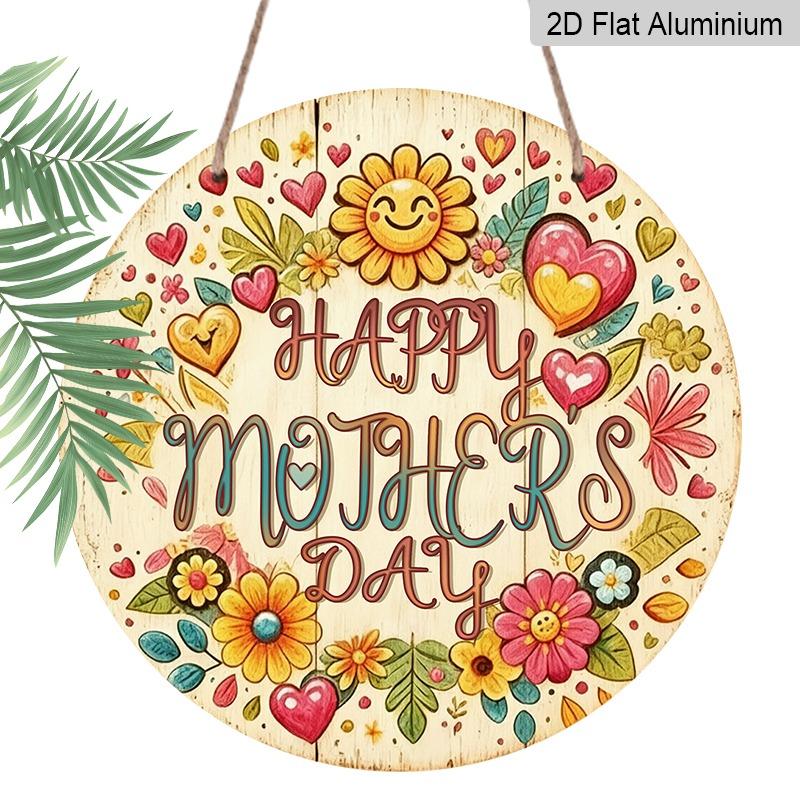 2D Flat Retro Aluminum Wall Decorations in Various Sizes. Warm, Hand-painted Mother's Day Theme with Watercolor Flower and Heart Patterns. Ideal for