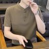 Мужская футболка в китайском стиле с воротником-стойкой, коротким рукавом, повседневная, из смешанного льна, однотонная, топ в стиле хенли