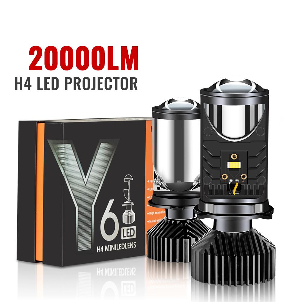 Car Motorcycle H4 Hi-Lo Mini Lens Headlight with Fan Dual Projector Lens High Power LED Fog Lamp 20000LM for Automotive Moto