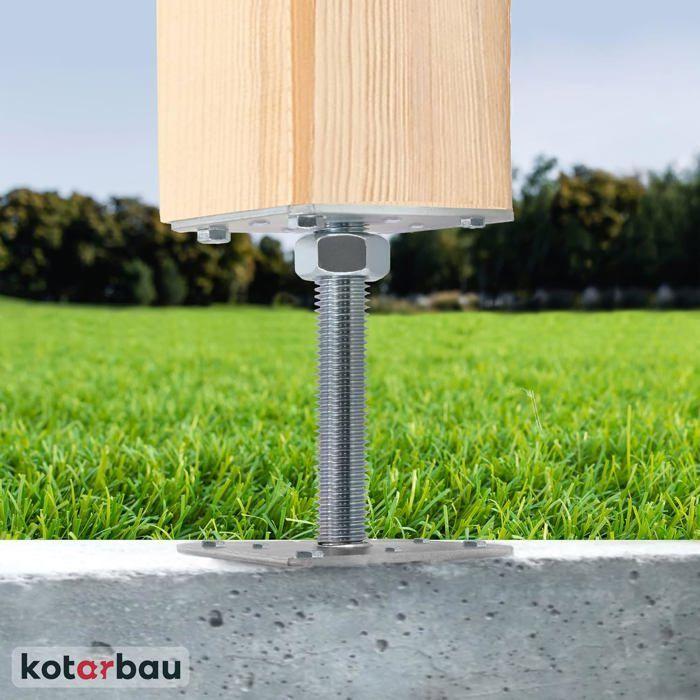 KOTARBAU® Регулируемый опорный кронштейн 80 мм x 80 мм x 250 мм Резьба M24 мм Опора для деревянного столба с регулировкой высоты Напольная опора Оцинкованная
