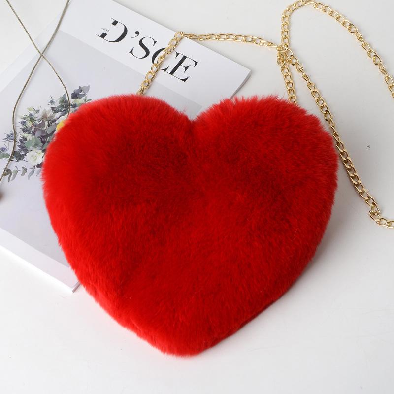 Yogodlns Fashion Women's Heart Shaped Handbags Cute Faux Fur Crossbody Bags Lady Soft Plush Chain Shoulder Bag Shopper Totes