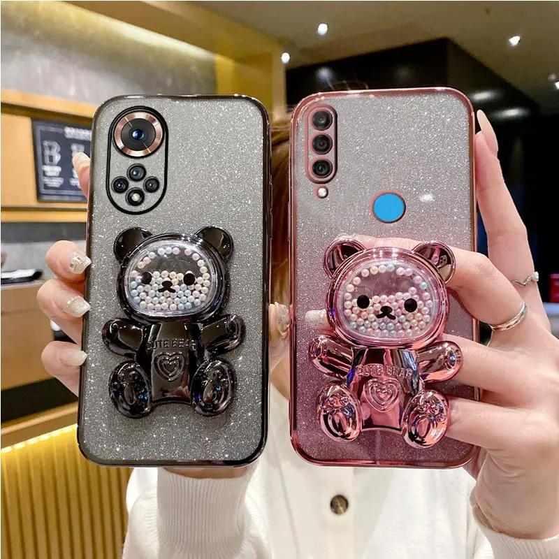Чехол для телефона P30 lite Glitter Bear с держателем-кронштейном и покрытием для Huawei P30Lite P40 Pro P50 M p 40 30 p60pro p 30 60