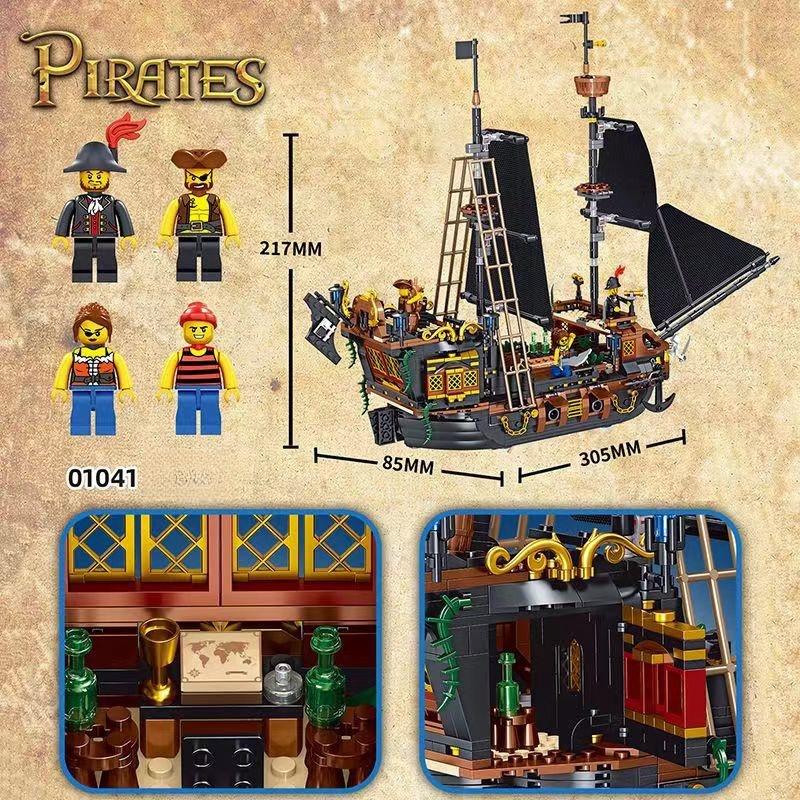 Мини-кирпичи Черный пиратский корабль, идеи приключений, лодка, остров, штормовое судно, флагманские фильмы, строительные блоки, модель игрушки для детей, детские подарки
