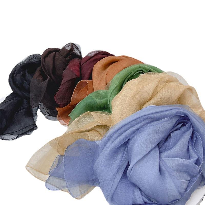 Double Silk Wool Scarf Spring And Autumn Thin Solid Color Mulberry Silk Shawl Women'S Silk Scarf