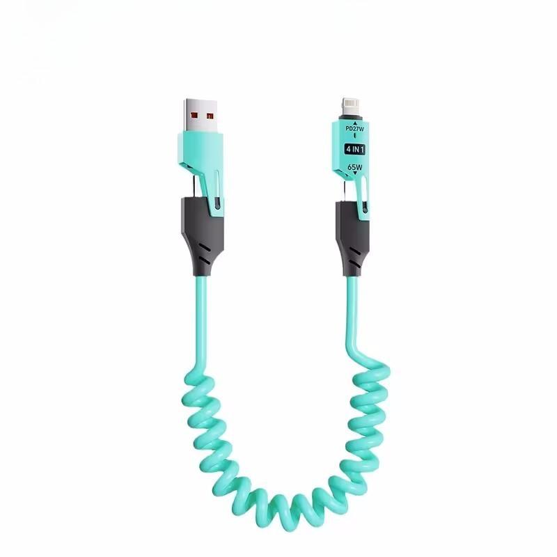 1 шт. 65 Вт 4 в 1 пружинный короткий кабель для передачи данных 6A USB Type C пружинный телескопический провод для быстрой зарядки пружинный USB-кабель