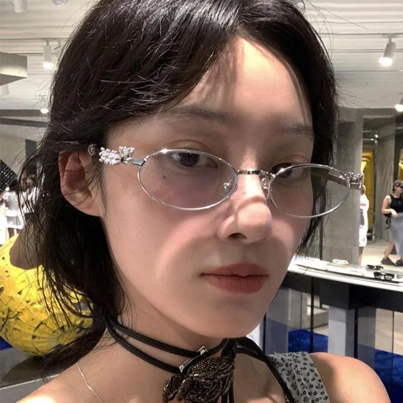 Металлические овальные очки для женщин и мужчин, со стразами и бриллиантами, солнцезащитные очки 2025 года, унисекс, блестящие оправы для очков, солнцезащитные очки Uv400, модные очки