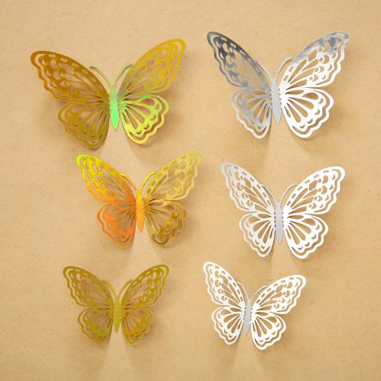 Yousheng 12 Pcs 3D Butterfly Wall Decor 3 Sizes Metallic Hollow Butterfly Decal for Birthday Party Cake Decoration Removable DIY Wall Art Mural for