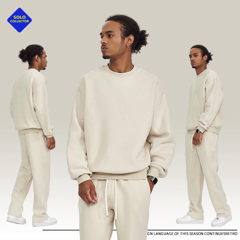Men's Fleece Sweatshirt 350g Thermal Crewneck Pullover Oversized Drop Shoulder Solid Color Casual Fall Winter Top