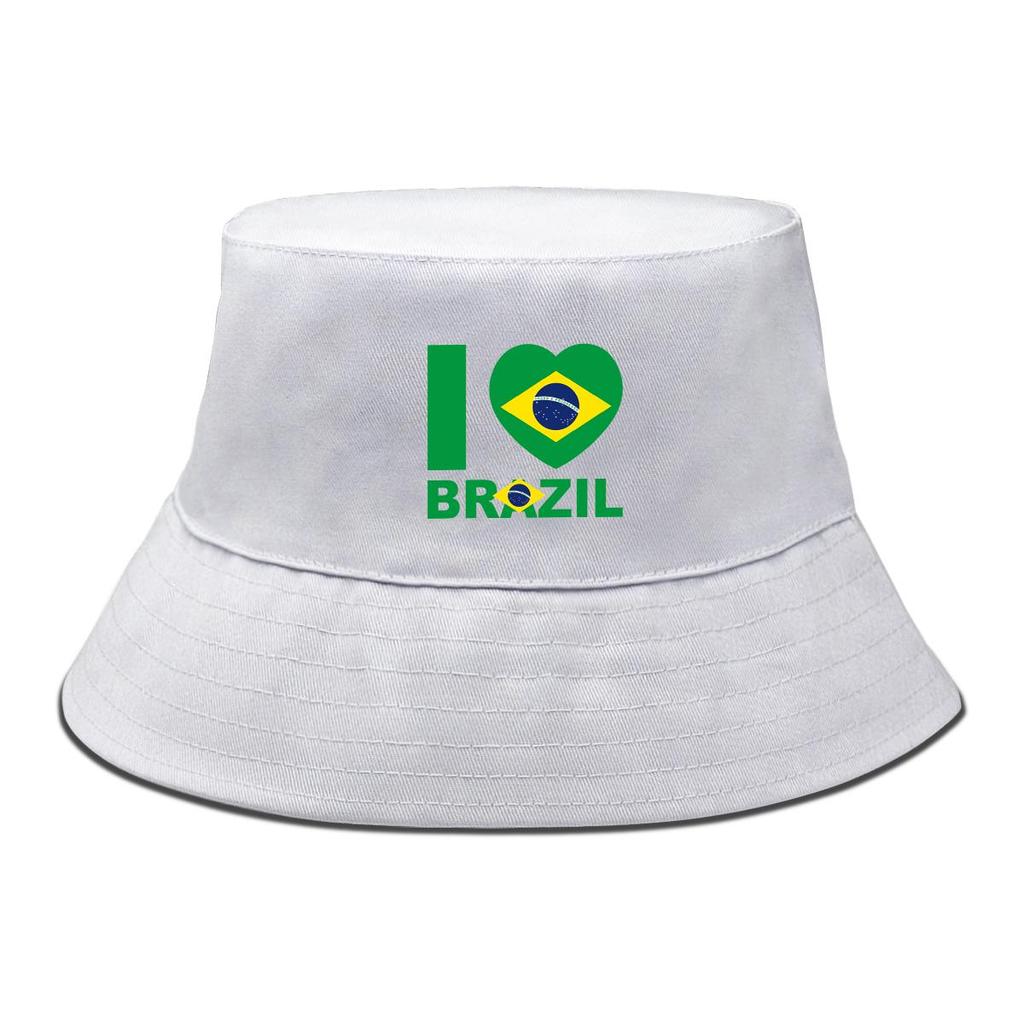 Flag of Brazil Print Bucket Hat , Patriotic Fisherman Cap Solid Color Unisex Candy Color Beach Hat