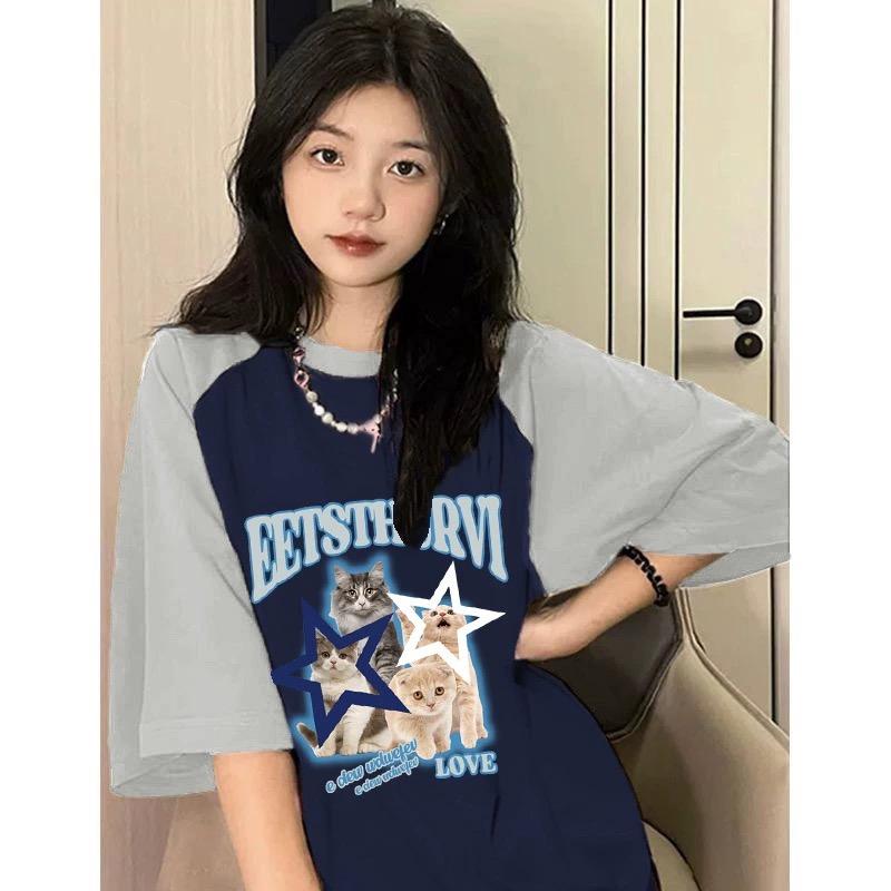 Harajuku, футболка большого размера из чистого хлопка, женский топ, летний забавный мультяшный кот, унисекс, футболка с графическим принтом в стиле хип-хоп, женская одежда, роскошная одежда, топы Y2k