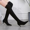 Women Winter Boots Slim High Heel Suede Stretched Over Knee Long Boots Sexy Pointed Down Thigh Long Botas Fashion New Style