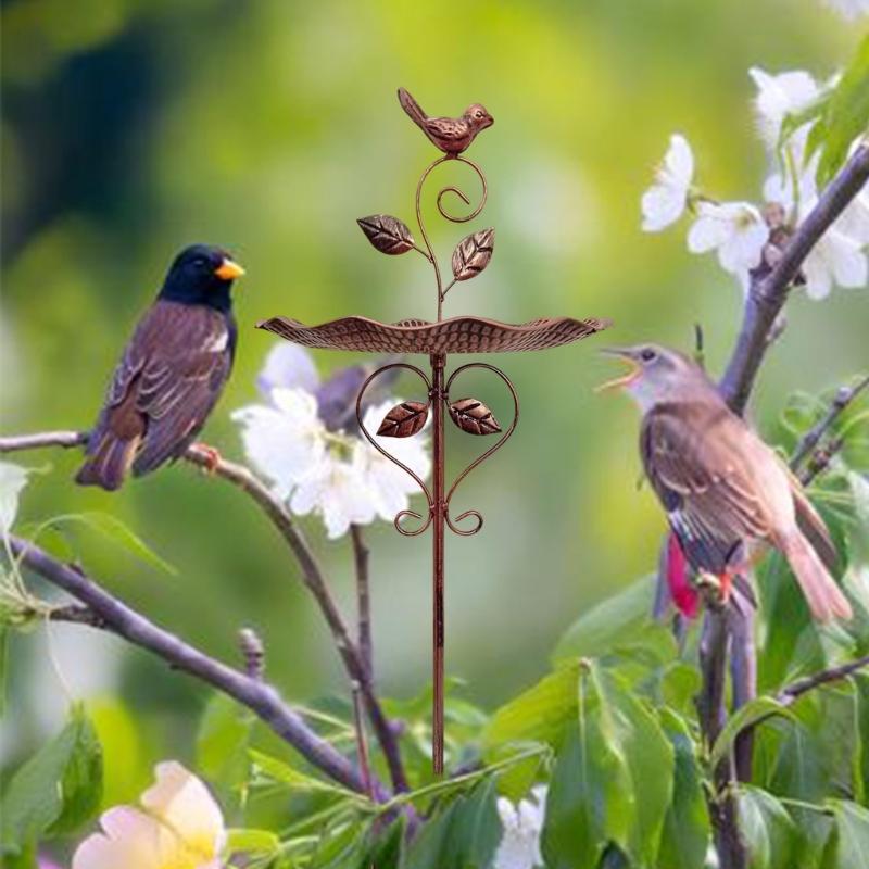 Antique Metal Garden Planter And Bird Feeder Weather Resistant Outdoor Decoration For Patios Balcony Or Yard Landscaping
