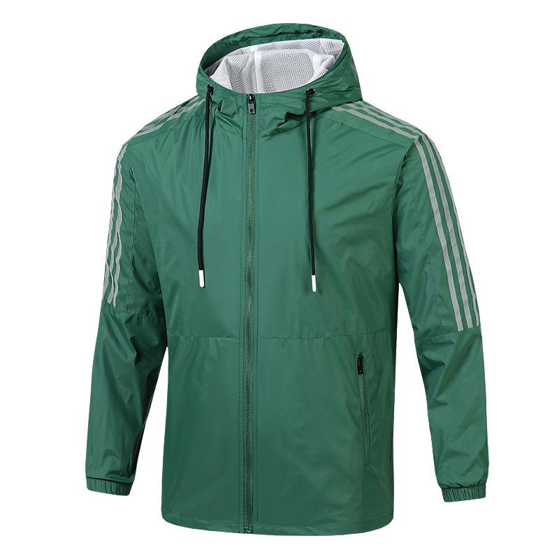 Men's Casual Sports Windbreaker for Spring and Autumn, Thin Design with Three Stripes, Loose Fit, Plus Size Hooded Jacket, Cardigan Jacket