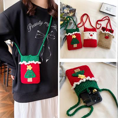 Сумки для мобильных телефонов ручной работы из шерсти, вязаные крючком, креативные чехлы для телефонов в виде Санта-Клауса, рождественской елки и лося, красивые женские сумки-мессенджеры через плечо, маленькие кошельки