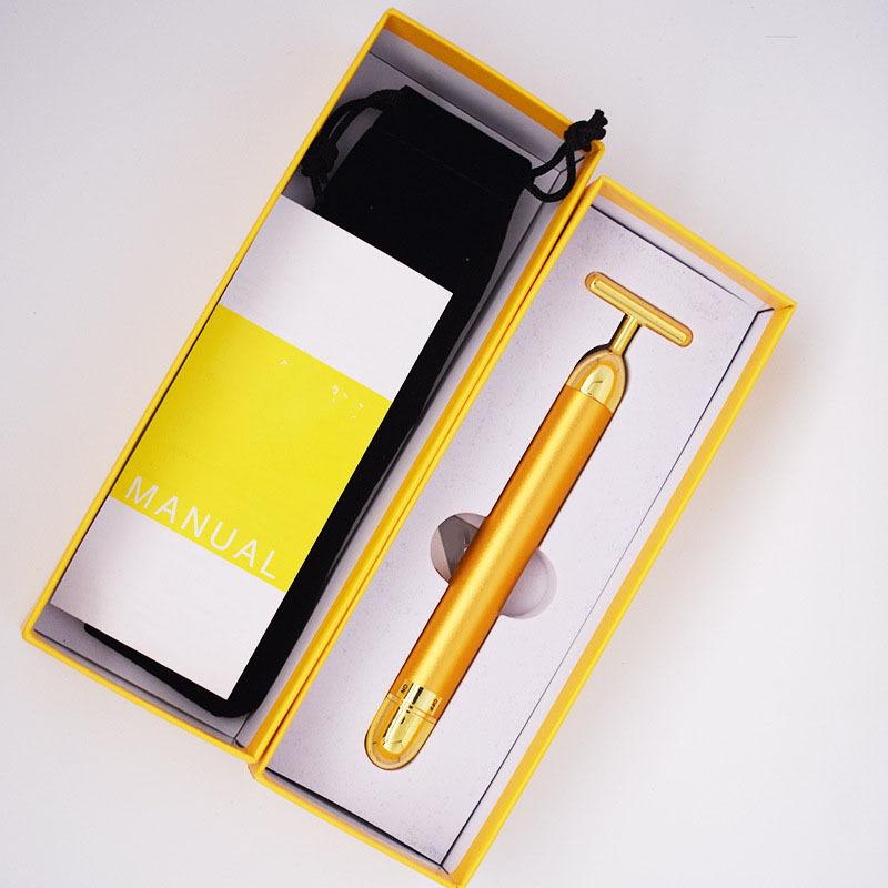 Массажер для похудения лица с 24-каратным золотым покрытием, вибрационной и тепловой терапией для подтяжки лица и уменьшения морщин